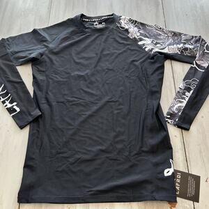 Lafroi Burst Compression Black Long Dragon Floral Sleeve Rash Guard Shirt Men XL